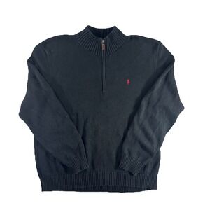Polo Ralph Lauren Sweater Men's XXL Black Quarter-Zip Pullover Red Pony Cotton‎